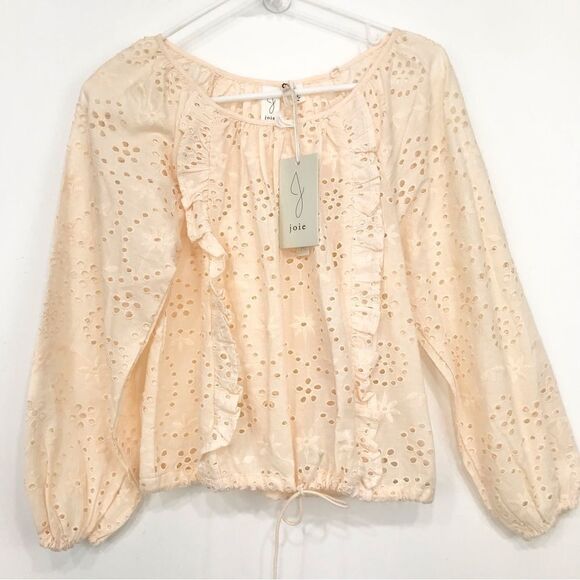 JOIE Cream Eyelet Lace Ruffle Long Sleeve Blouse NEW With Tags - Picture 1 of 14